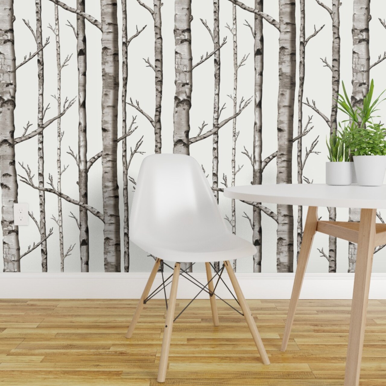Peel & Stick Wallpaper 2FT Wide Smaller Scale Birch Grove Warm Gray White Forest Black Modern Woods Aspen Custom Removable Wallpaper by Spoonflower